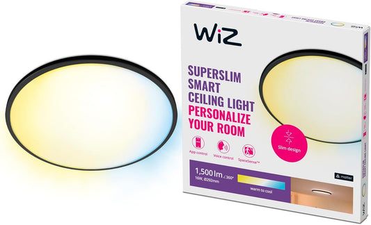 WiZ Smart SuperSlim WiFi Ceiling Light, White Cold White Dimmable Light, 16 W, Black, SpaceSense Technology, Voice Control (Alexa, Apple HomeKit, Google Home)