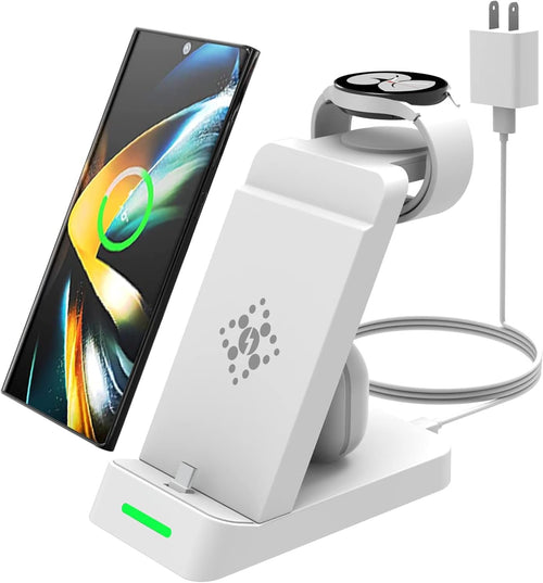 Wireless Charger Compatible with Samsung 3 in 1 Charging Station for Galaxy Watch 7/6/5/4 FE Galaxy S25/S24/S23/Ultra/+/Note 22/10/Z Flip 6/5/4 Fold 6/5/4 Galaxy Buds 3/2/2 Pro/Live Multiple Devices