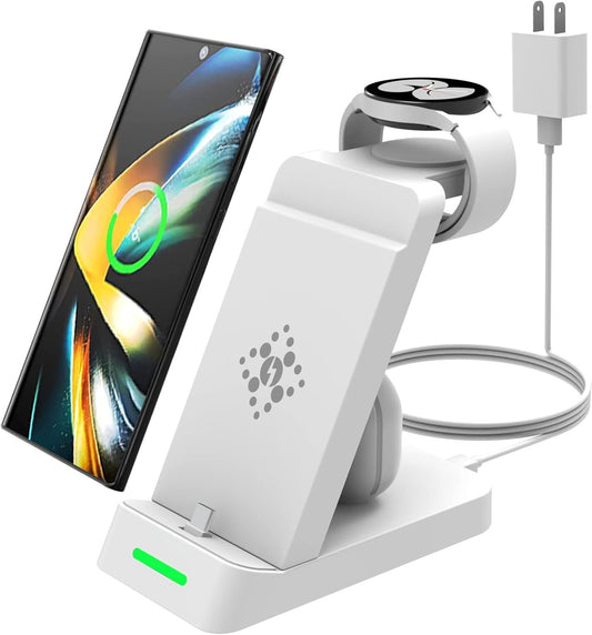 Wireless Charger Compatible with Samsung 3 in 1 Charging Station for Galaxy Watch 7/6/5/4 FE Galaxy S25/S24/S23/Ultra/+/Note 22/10/Z Flip 6/5/4 Fold 6/5/4 Galaxy Buds 3/2/2 Pro/Live Multiple Devices