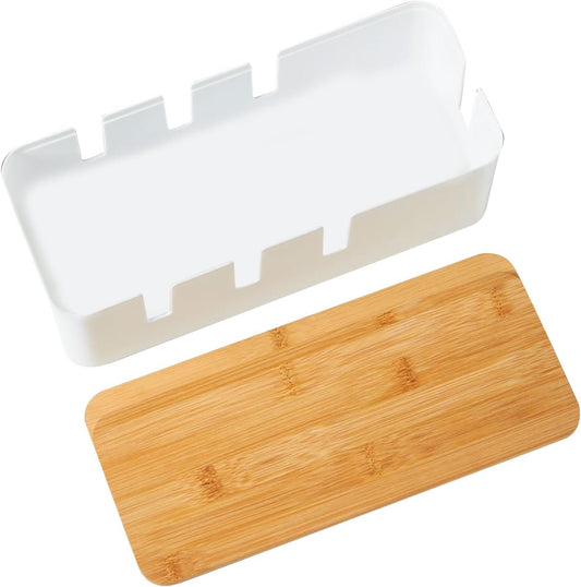 Cable Management Box | Cable Storage Box,with Wood Lid Cord Case TV Power Strip for Surge Protection Home Living Room Workplace Setup Computer Desk Workstation