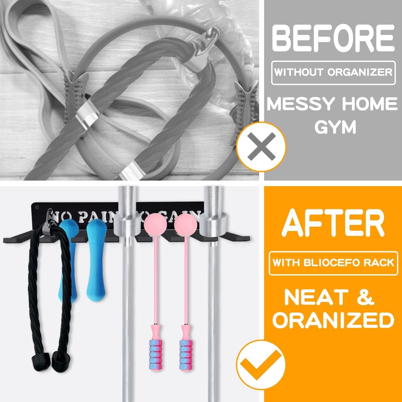 Gym Home Rack 8 Hook Wall-mounted Organizer Multi-Purpose Workout Gear Heavy-Duty Wall Hanger Storage for Resistance Bands, Lifting Belt, Fitness Bands, Jump Ropes, Chains Accessory Storage
