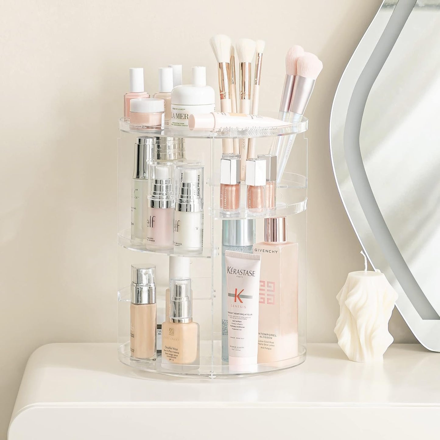 HBlife 360 Rotating Makeup Organizer Adjustable Makeup Carousel Large Capacity Revolving Perfume Organizer Skincare Organizers Cosmetic Storage Spinning Holder for Vanity, Clear