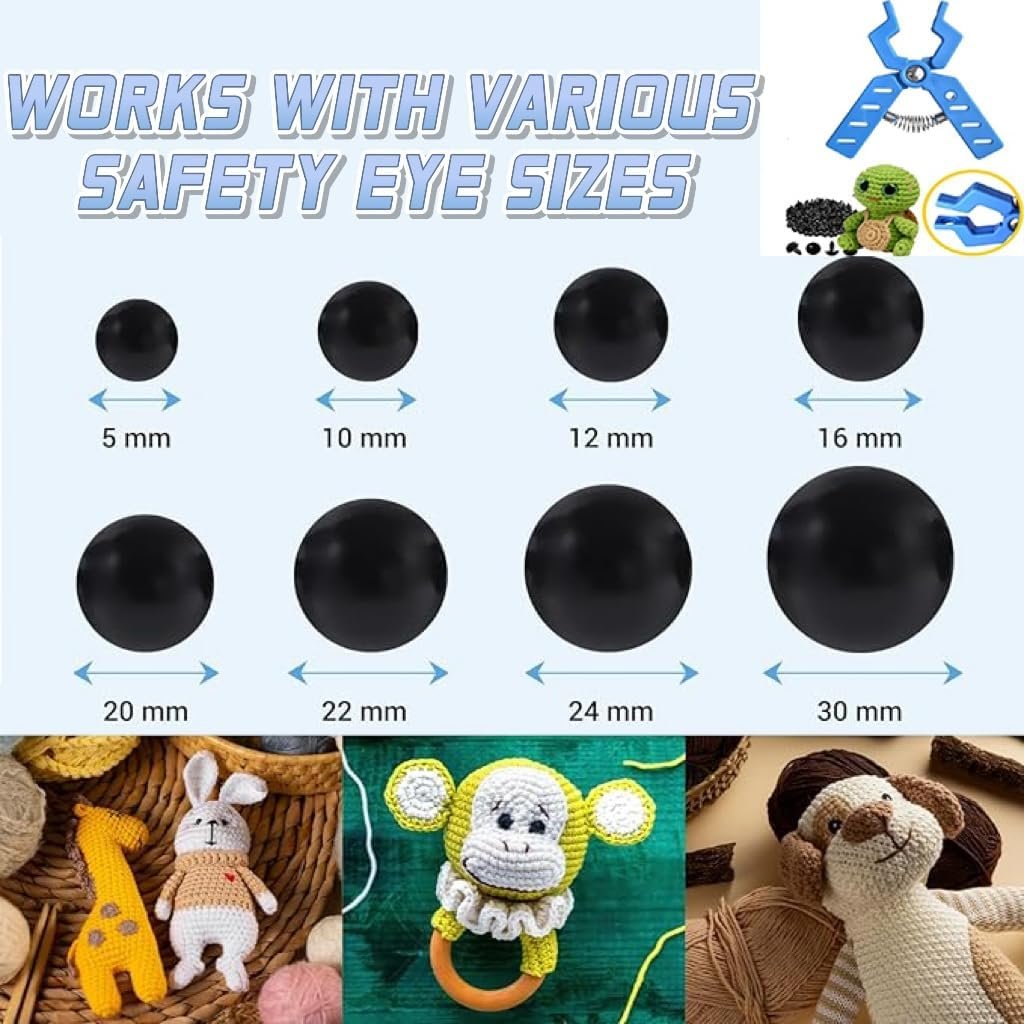Liahelianx Professional 5-30mm Amigurumi Eye Installation Tool Kit - Ergonomic Safety Pliers for Crochet Dolls & Stuffed Animals, Secure Eye Positioning Device with Multi-Size Fastener