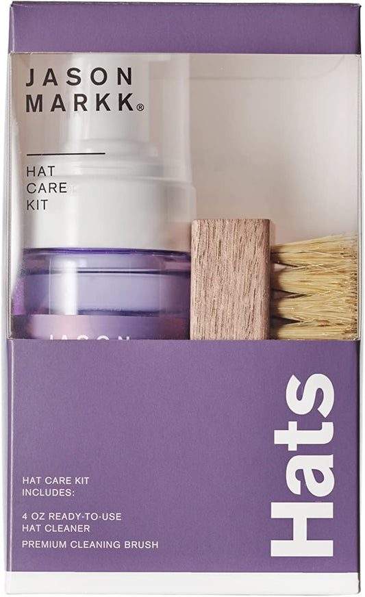 Jason Markk Hat Care Kit, Hat Cleaner, 2-Piece Set, Ready-To-Use Foam & Delicates Brush, Cap Cleaning, Ideal for Headwear, Safe for Cotton, Wool, Felt, Corduroy, Polyester, 4oz
