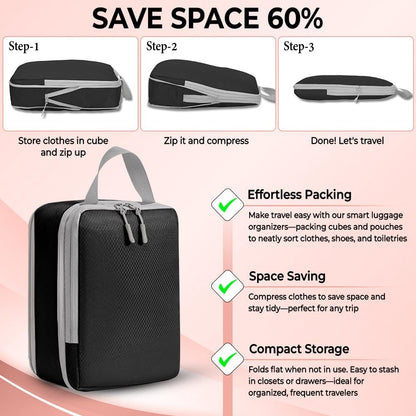 UniPro GOODS- Travel Bag Luggage Organizers 8 piece set- Compression Packing Cubes for Suitcases, Drawstring Pouch and Shoe Bag, Travel Accessories, More Lightweight and Durable