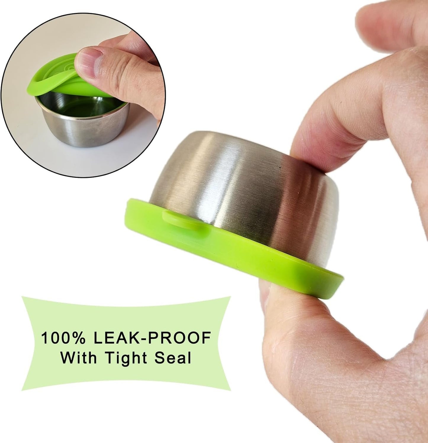 Gnicaela 6-Pack Salad Dressing Food Storage Containers with Leakproof Silicone Lids, 50ml Stainless Steel Condiment & Dipping Sauce Cups Ideal for Lunch Bento Boxes