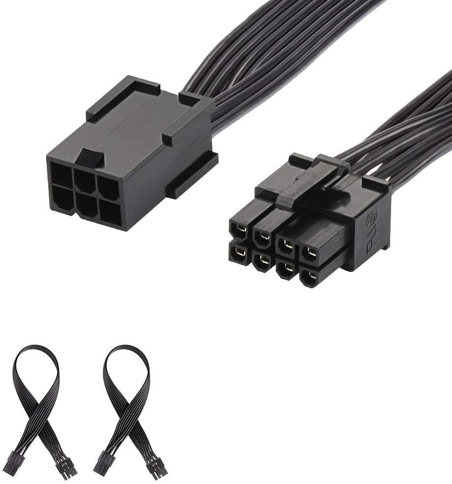 J&D PCIe 6 Pin to PCIe 8 Pin Power Adapter Cable (2 Pack), PCI Express 6 pin to 8 pin Adapter Power Cable, 12 inch