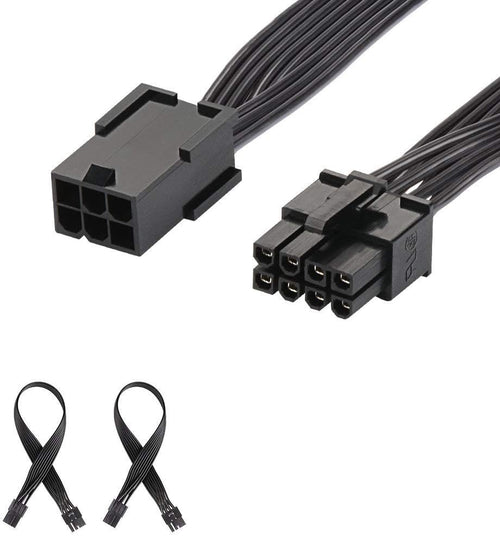J&D PCIe 6 Pin to PCIe 8 Pin Power Adapter Cable (2 Pack), PCI Express 6 pin to 8 pin Adapter Power Cable, 12 inch