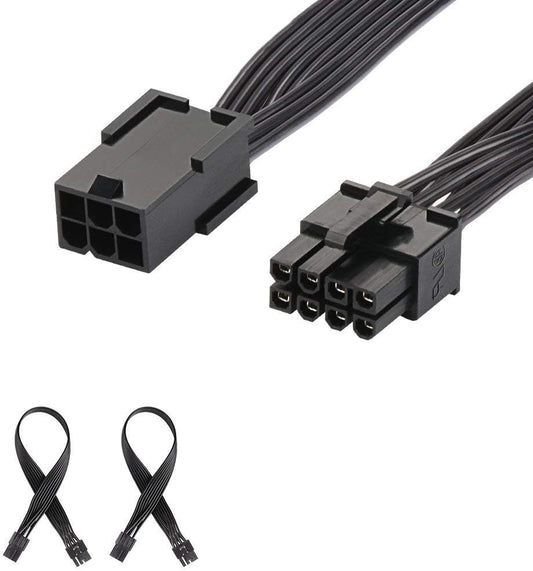 J&D PCIe 6 Pin to PCIe 8 Pin Power Adapter Cable (2 Pack), PCI Express 6 pin to 8 pin Adapter Power Cable, 12 inch