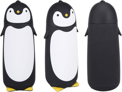 Penguin Shape Water Bottle, 300ML Capacity Portable Cute Cartoon Penguin Thermal Glass Water Bottle Double Layer Mug Travel Drinking Cup Ideal for Home School Travel Use (Black)
