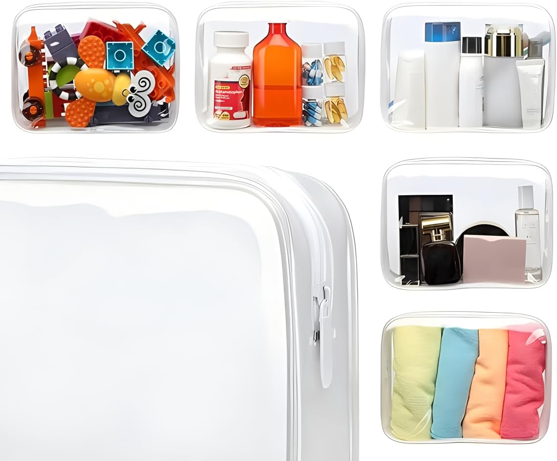 Clear Makeup Bags Travel Toiletry Bag, Clear Toiletry Bags for Traveling Clear Cosmetic Travel Bag, Travel Essentials, White 3Pcs.