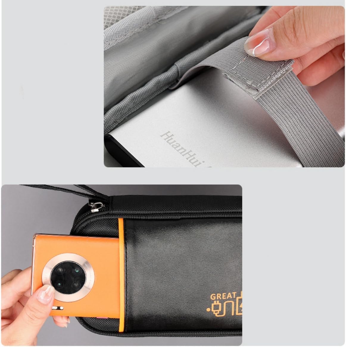 Electronic Accessories Bag, Cable Organizer, Travel Bag Case Water Resistant Cables Small Bag with Bracelet Shockproof Clutch Bag for USB Cables, SD Cards, Chargers, grey, Cable Organizer Bags