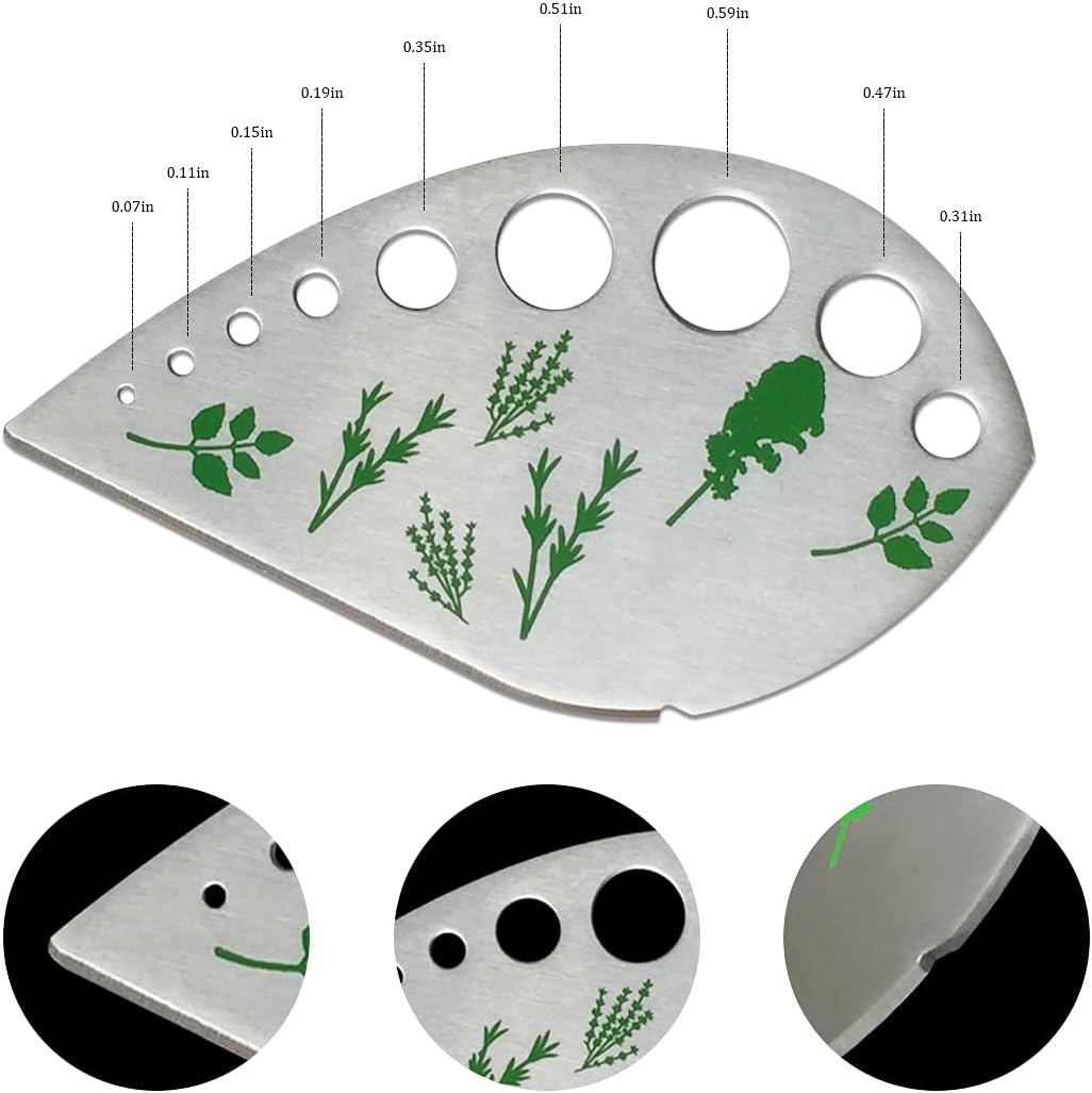 Herb Stripper Stainless Steel Kitchen Herb Leaf Stripping Tool Kitchen Gadgets for Kale, Chard, Collard Greens, Thyme, Basil, Cilantro Tool (9 holes)