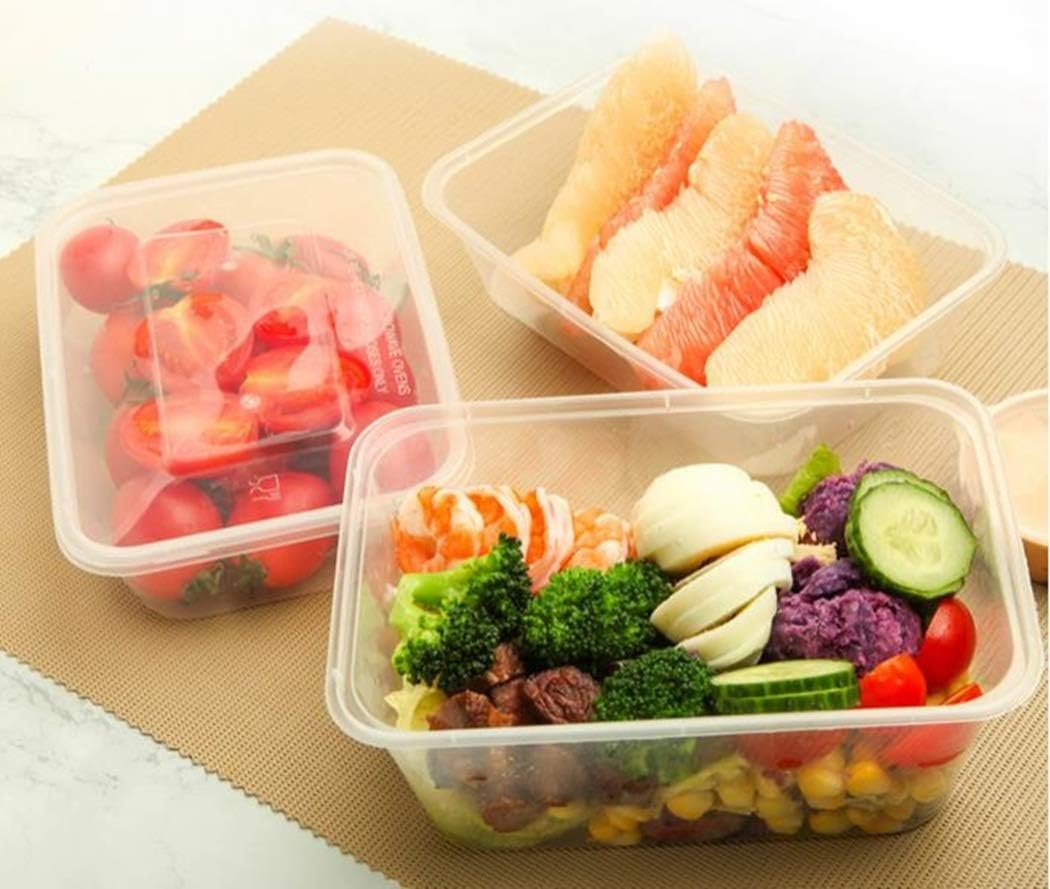 HOMEE HOMEE Meal Prep Containers, 50 Pack- 26oz Plastic Storage Food Containers with Lids, Disposable Bento Box BPA Free, Reuse, Refrigerator Safe, Microwave, Dishwasher Safe (White)