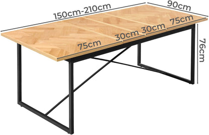 LEVEDE Extendable Dining Table for Large Gatherings, 6-10Seater Wooden Kitchen Table, Modern Metal Legs Dining Room Furniture, Multi-Purpose Desk for Dining, Meeting, Working 150-210 x 90 x 76cm (Oak)