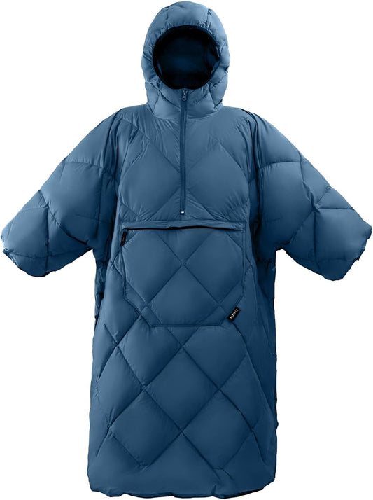 ATEPA Honcho Poncho Wearable Hoodie Blanket Warm Blanket Water-resisitant Sleeping Bag Cloak Cape with Hat for Adult