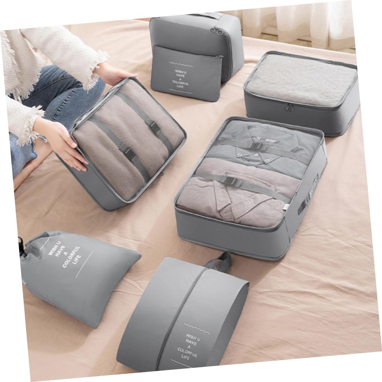 Healeved 1 set Travel Clothes Organizer Packing Bags for Shoes Toiletries Clothing Lightweight Durable Storage Pouches for Organization Grey
