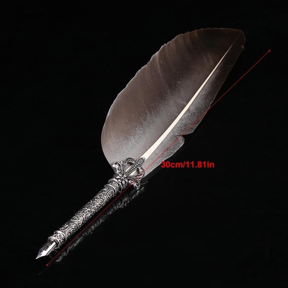 Antique Feather Dip Pen Quill Pen Calligraphy Metal Nibbed Pen Writing Ink Set Stationery Gift Box 5 Nibs(Black)
