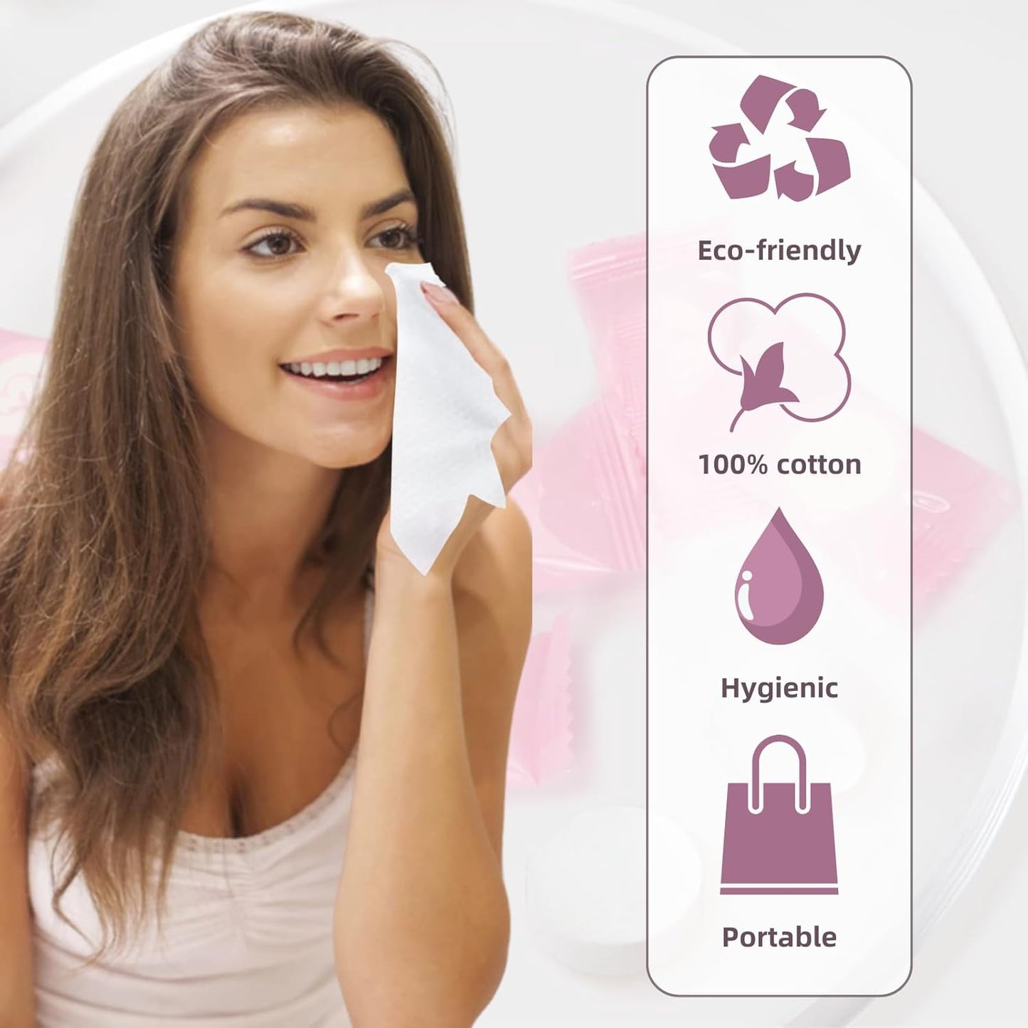 Compressed Towel 100 PCS Mini Tablets, JOMWEN Disposable Portable Cotton Face Towel, Soft Facial Washcloth for Travel, Camping, Hiking, Sport, and Other Outdoor Activities Pink