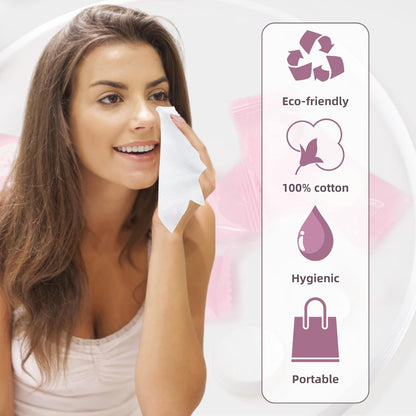 Compressed Towel 100 PCS Mini Tablets, JOMWEN Disposable Portable Cotton Face Towel, Soft Facial Washcloth for Travel, Camping, Hiking, Sport, and Other Outdoor Activities Pink