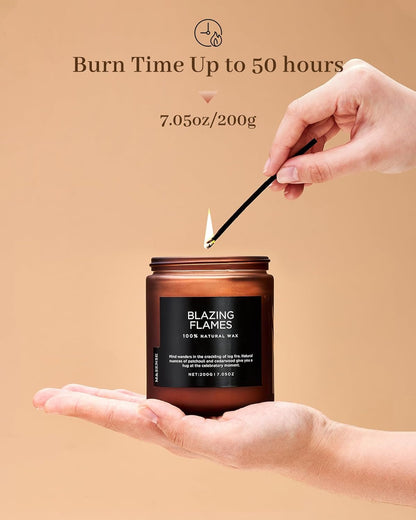 M&SENSE Blazing Flames Candle, 40 Hours Long Lasting Candle for Home Decor, 6.0oz Cade & Patchoulli Scented Candle, 2 Cotton Wick Natural Soy Wax for Celebration Holiday