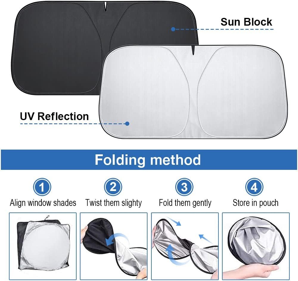 Car Sunshade Interior Windshield 136 x 65 cm, Car Sun Protection UV and Sun Heat Protection, Universal Car Windscreen Cover, Summer Accessories, Foldable, for Suv, Sedan