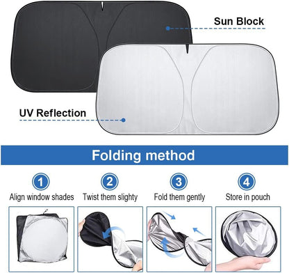 Car Sunshade Interior Windshield 136 x 65 cm, Car Sun Protection UV and Sun Heat Protection, Universal Car Windscreen Cover, Summer Accessories, Foldable, for Suv, Sedan