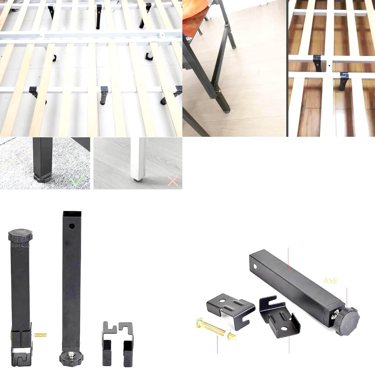 4 Pieces Adjustable Bed Legs, Adjustable Legs for Furniture Feet Bed for Slatted Base Legs Central Frame Bed Slats Support Legs for Sofa Bed Spare Parts (40 cm (15.7 inches), Grey, 3 x 3 cm