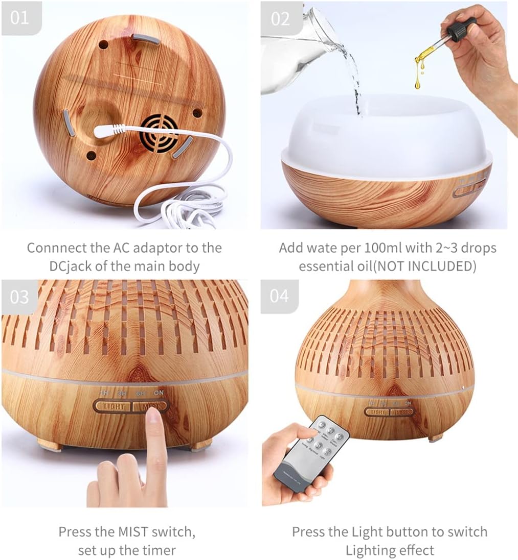 Aroma Diffuser Electric Humidifier Air Humidifier Remote Control Cool Mist Maker Fogger Essential Oil Diffuser LED Lamp(white-Patch five-pointed star4)
