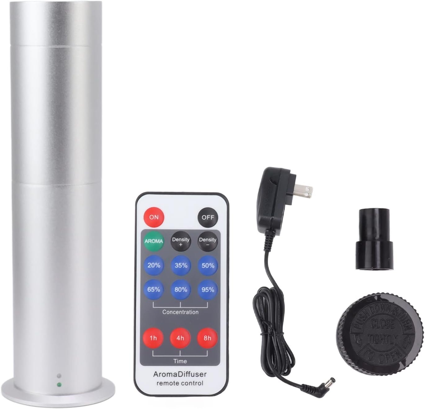 Essential Oil Diffuser, 120ml Smart Remote Control Scent Air Machine Adjustable Time and Fragrance Cylindrical Aromatherapy Diffuser with 200m3 Cover Range for Home Hotel (Silver)
