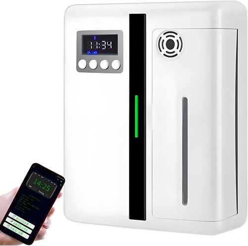 Bluetooth Aromatherapy Diffuser for Home, Humidifier Large Room, Smart Air Scent Diffuser with Detachable Atomizing Head, Led Screen Display, Button + Remote Control, Four Sections of Timing White