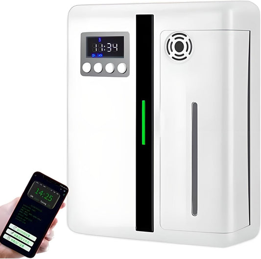 Bluetooth Aromatherapy Diffuser for Home, Humidifier Large Room, Smart Air Scent Diffuser with Detachable Atomizing Head, Led Screen Display, Button + Remote Control, Four Sections of Timing White