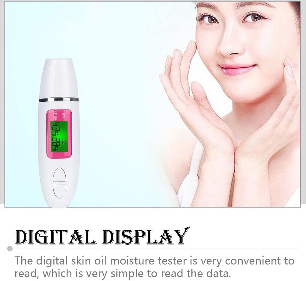 dijiusidy LCD Digital Skin Oil Moisture Tester Face Detector Portable Salon Spa Pocket Beauty Skincare Device for Women Girls, White