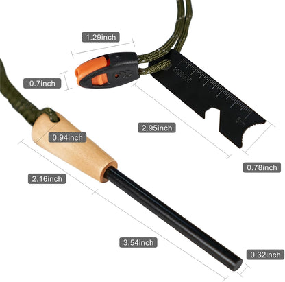 Fire Starter Survival Tool, 5/16" Ferro Rod 2 Pack with Paracord Lanyard, Multi-Tool Striker and Wooden Handle, Flint and Steel Fire Starter Kit for Your Hiking, Backpacking and Camping Essentials