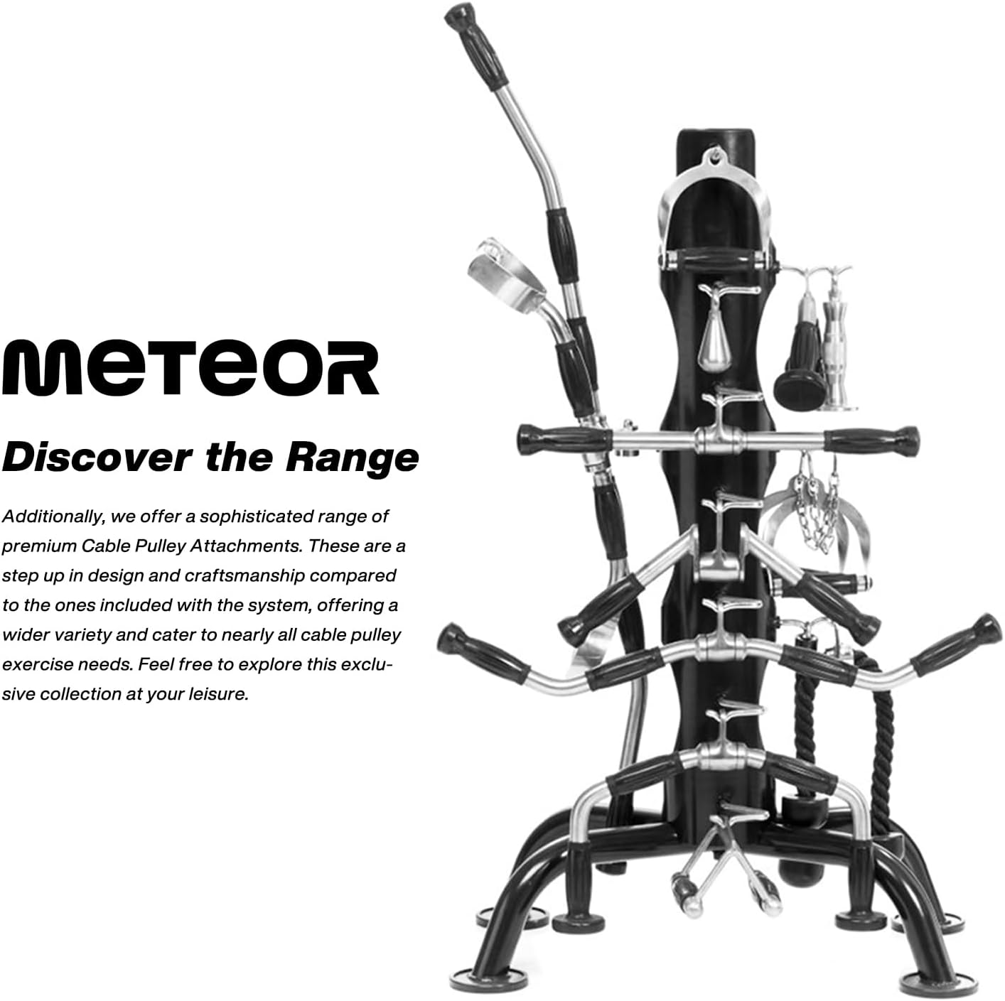 Meteor LAT and Lift Pulley System – Home Gym Cable Pulley for Biceps, Triceps, Shoulders & Back Workout – Silent Pulley, High-Strength Cables & Detachable Handle