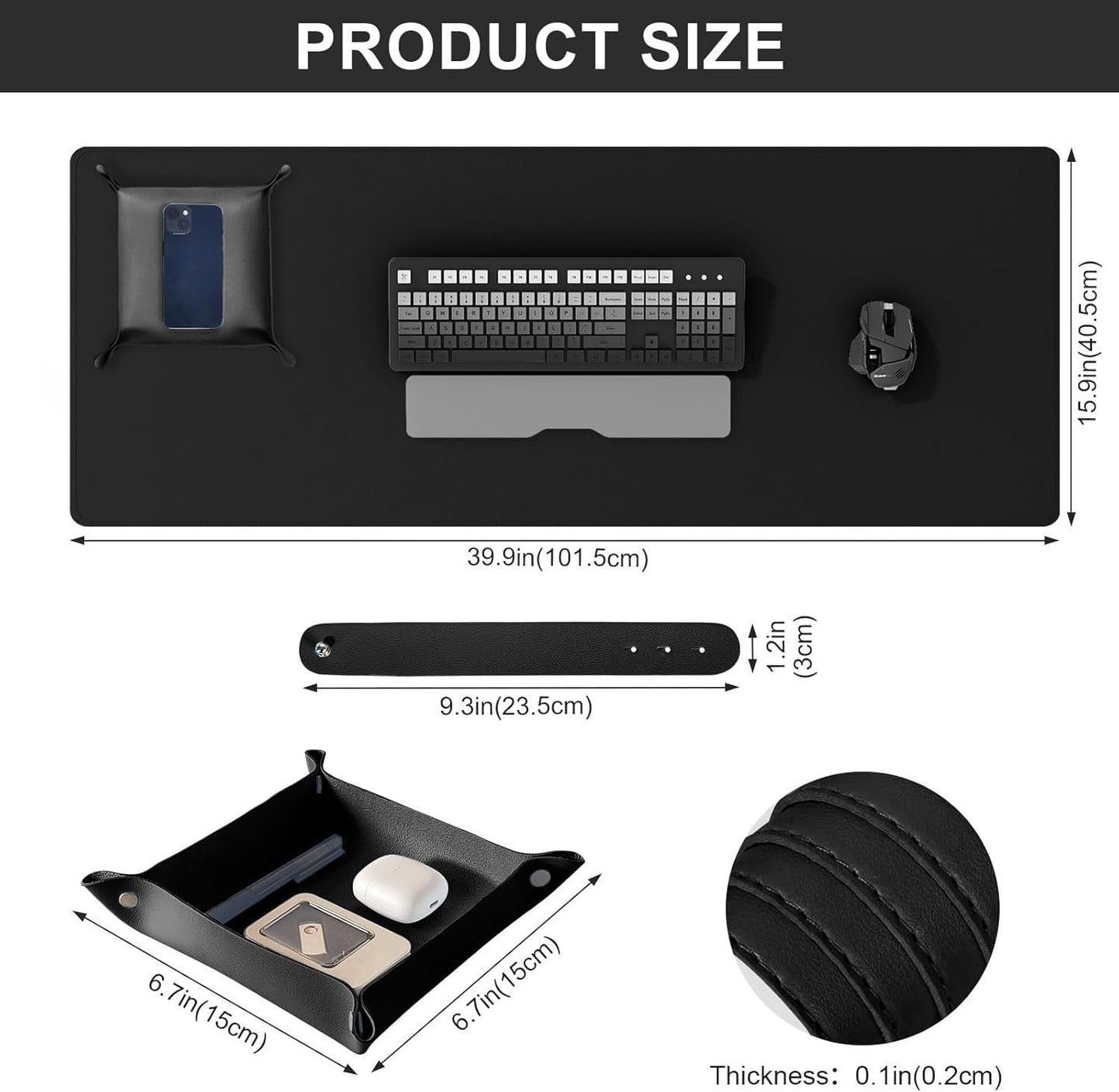 DAWNTREES Dual Sided Desk Mat,40"x16",PU Leather & Cork Desk Pad Protector,Large Mouse Pad and Keyboard Mat,Desk Writing Pad for Office and Home,with Valet Tray Organizer