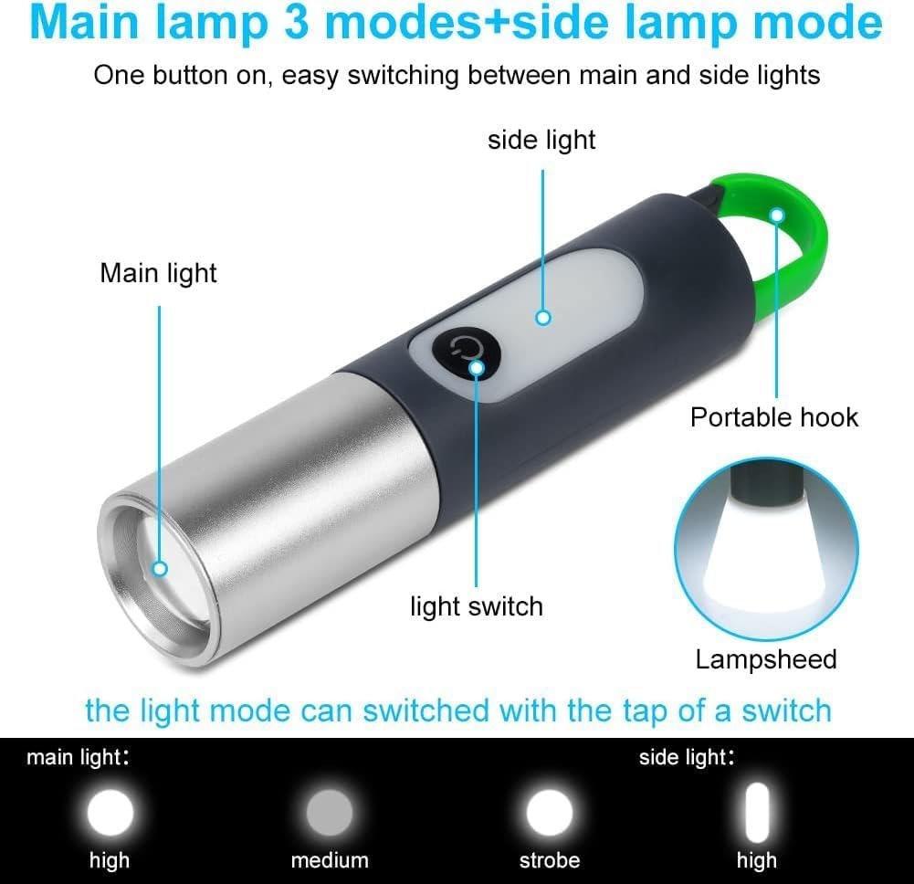 Clearhill LED High Lumens Tactical Flashlight - USB Rechargeable,with Telescopic Zoom,6 Modes, Waterproof, Ideal for Emergency, Outdoor, Camping
