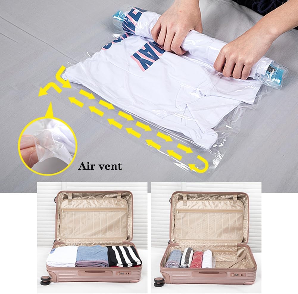 Space-Saving Compression Bags - Essential Travel Accessories - No Vacuum or Pump Needed - Vacuum Storage Bags for Travel and Home Organization - Packing Organizers (10)