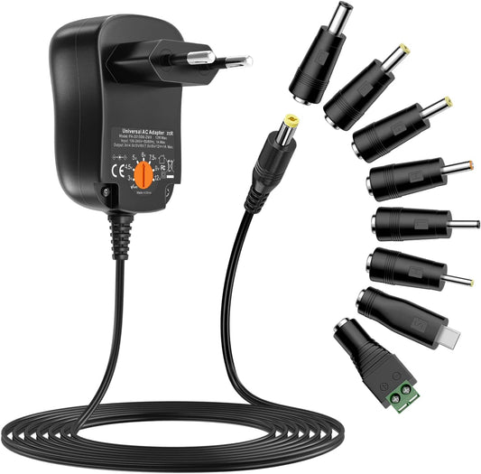 Zolt 12W Universal AC to DC Power Supply 3 V 4.5 V 5 V 6 V 7.5 V 9 V 12 V 1 A, Multi-voltage Adapter with 8 DC Plugs for Home Electronics