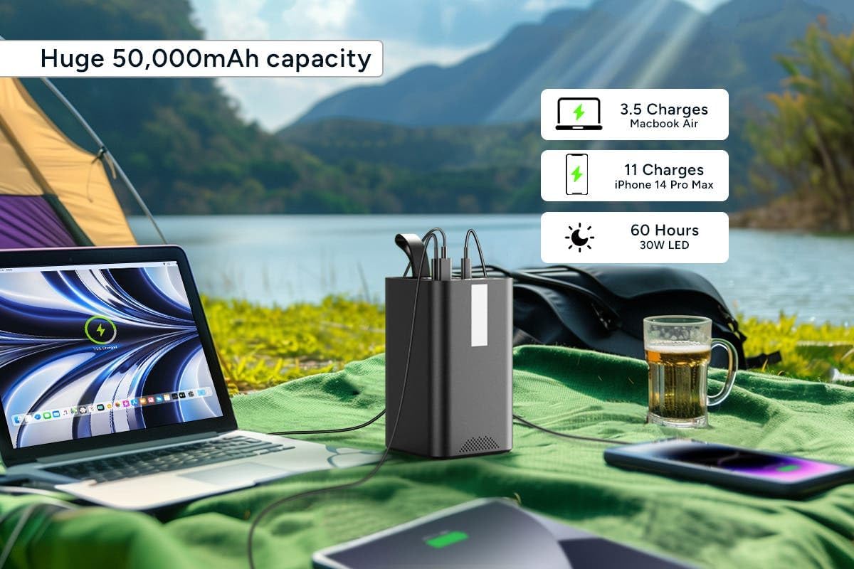 Kogan EnergyMax 50000mAh 100W PD Power Bank with Built-in LED Light - KAPBCMPN50A