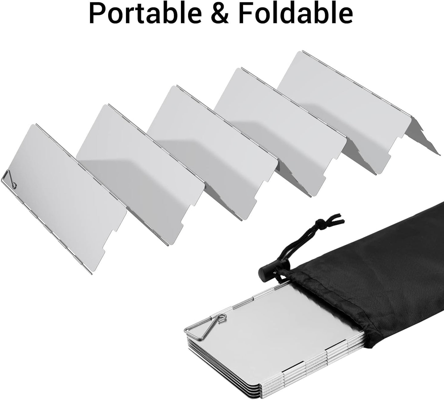 Ohuhu Camp Stove Windscreen - 10 Plates Lightweight Folding Stove Windshield, Portable Aluminum Camping Picnic Cooker Stove Wind Screen with Drawstring Bag for Outdoor Hiking, Backpacking, Travel