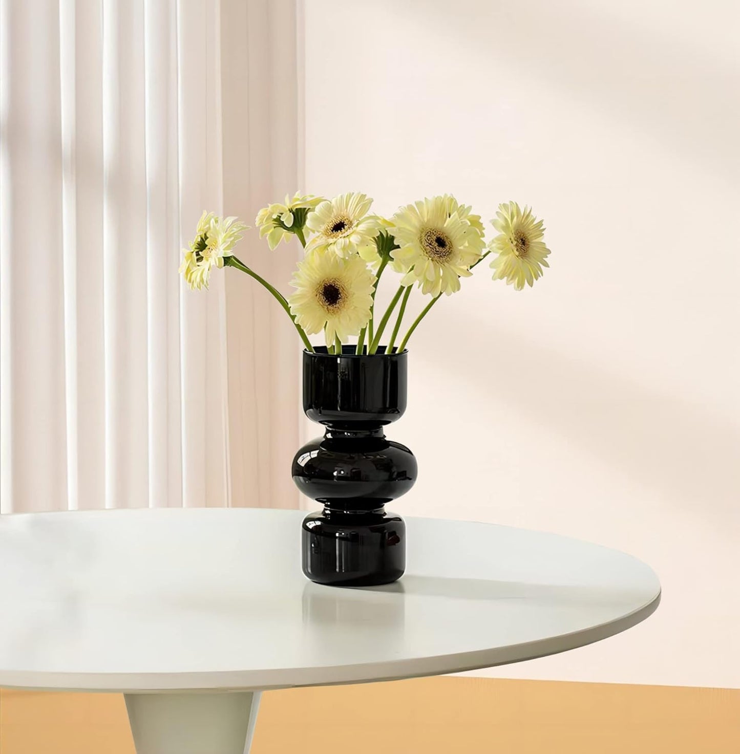 WYFQ501 Black Borosilicate Glass Vases, 7 Inch Height, Contemporary Style, Solid Black, Cylindrical Shape, Living Room Decor