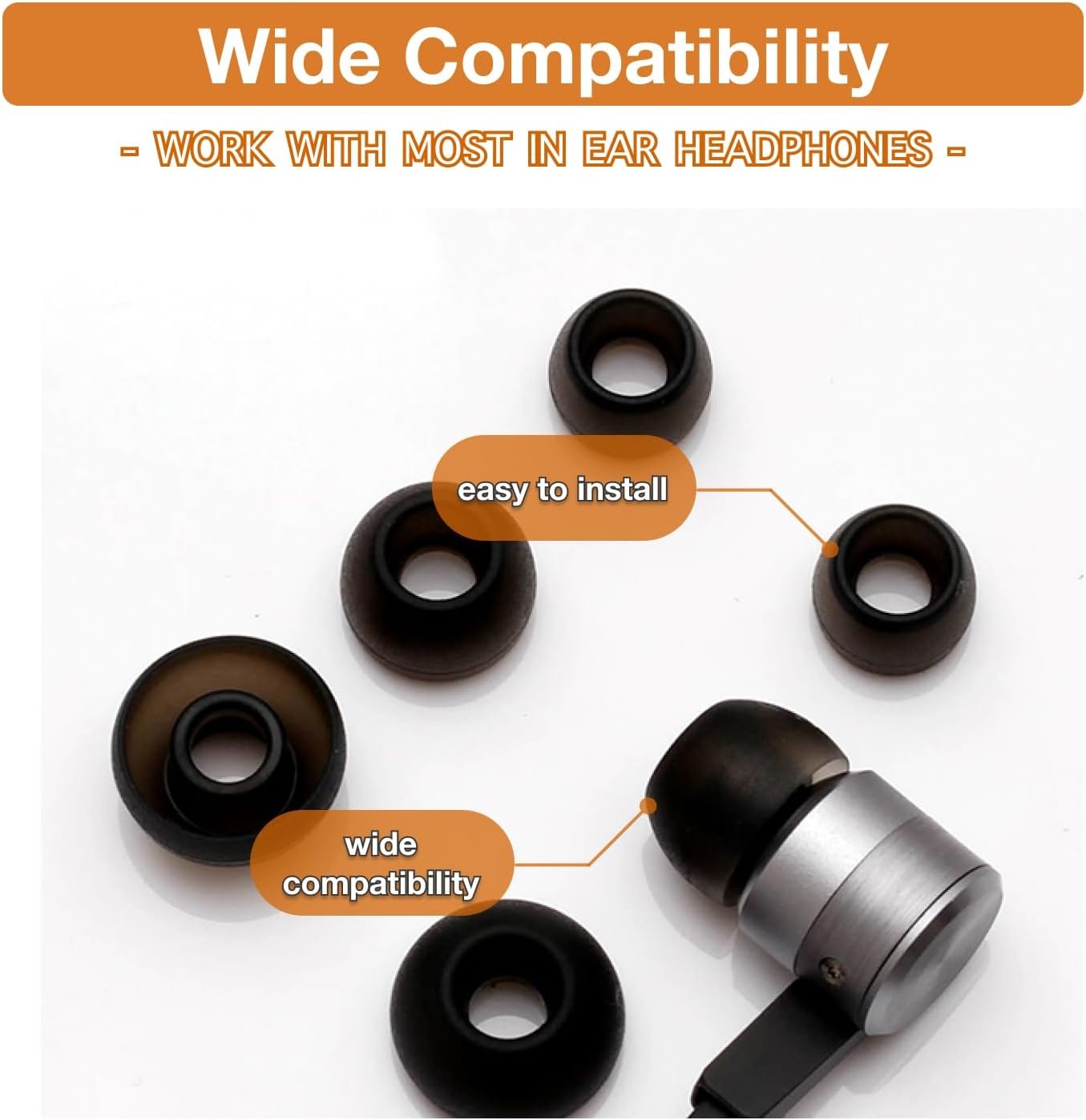 Earbuds Ear Tips Replacement 3 Sets (9 Pairs), Soft Silicone Multi Sizes Pack, Small Medium Large S/M/L, Fit for in-Ear Headphone Earphone Headset (Black 3 Sets)