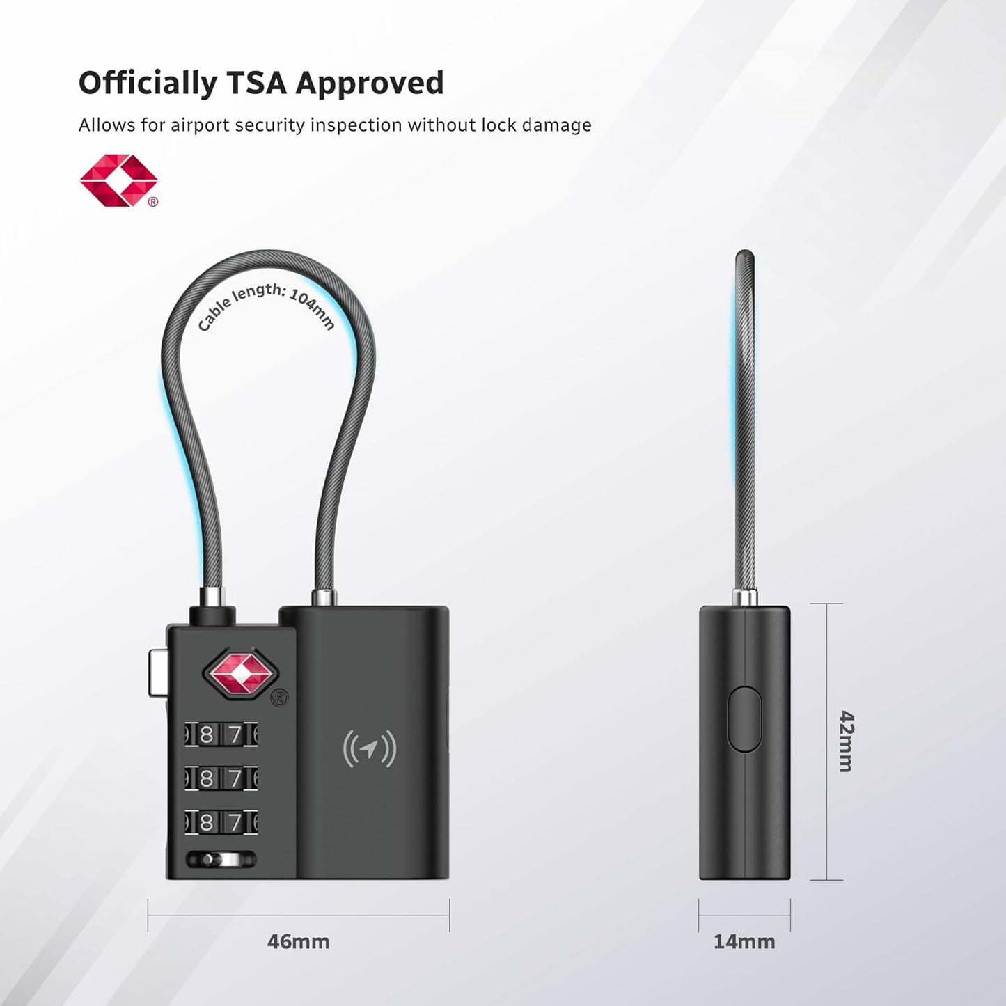 Laser TSA Approved 3-Digit Lock Smart Travel Tag, USB-C Rechargeable, Apple Find My Compatible, IPX4 Splash Resistant - Tracks Items Like Travel Accessories, Luggage, Suitcase, Travel Bag and Gear
