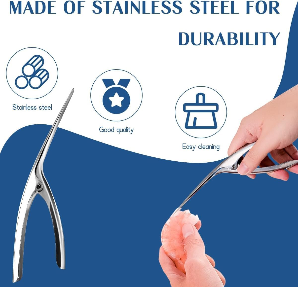 2 Pcs Shrimp Deveiner Tool and Peeler, Stainless Steel Prawn Peeler, Portable Shrimp Peeler Set, Kitchen Gadgets(Color:Silver)