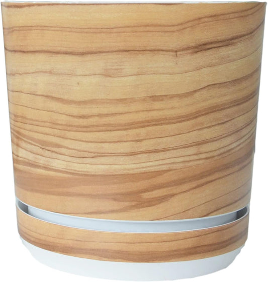 KORAD Flower Pot with Integrated Coaster - Decoration 047 - Bamboo Diameter 12 cm - High Quality Plastic Plant Pot - Decorative Plant Pot with Drainage Holes