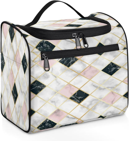 Grunge Marble Geometric Travel Toiletry Bag for Men and Women Large Hanging Toiletry Organizer Waterproof Hygiene Bag with Metal Hook, Grunge Marble Geometric, 10.2 x 6.5 x 9.2 inches