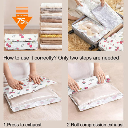 EDOKAR 15 Pack Travel Space Saver Compression Bags Vacuum Compression Packing Bags for Travel,Sealer Bag Roll-up Compression Storage Packing Organizers for Comforters Clothes (Pink, 15Pack)