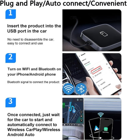Vinmooog 2 in 1 Carplay Wireless and Android Auto Adapter - Converts Wired to Wireless - USB A/C, WIFI/BT - Supports iOS 10+ and Android 11+