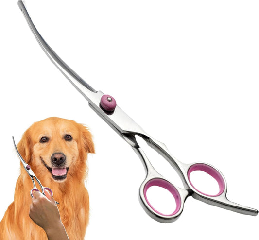 Forbici per capelli di cane per la cura, forbici curve per la cura del cane – forbici per capelli in acciaio inox – custodi di sicurezza – forbici per la cura degli attrezzi con punte rotonde